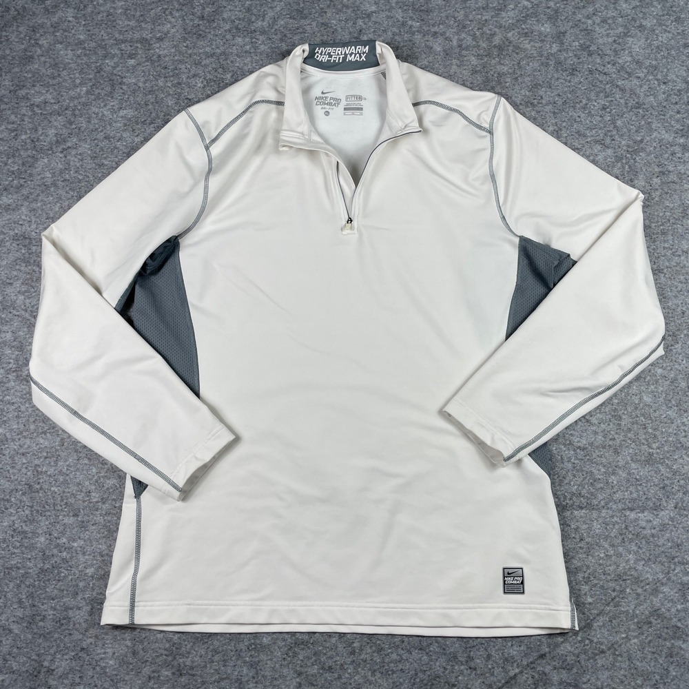 Nike Pro Combat Pullover Mens XL White Hyperwarm Dri-Fit Max 1/4 Zip 543596-101